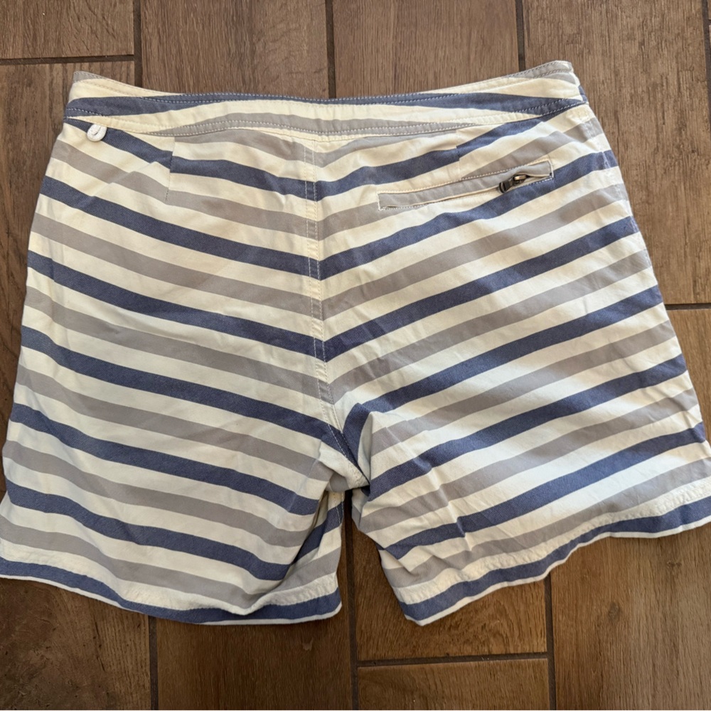 J. Crew Navy and White Striped Vintage Style Swim Trunks. Size 30 (small) - Picture 2 of 6